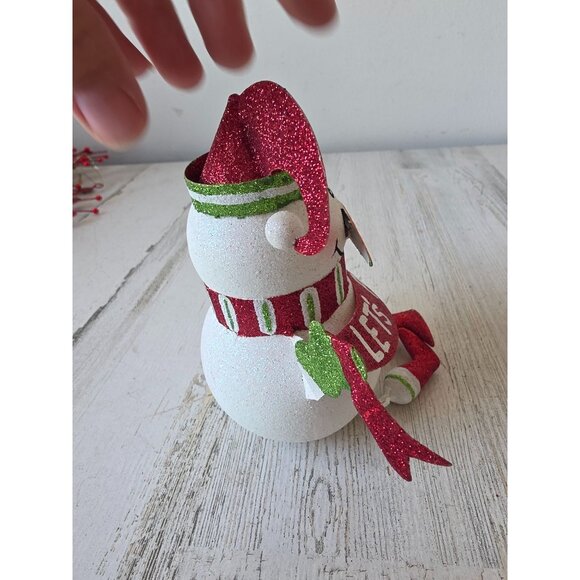 Pier 1? Metal snowman shelf sitter glitter sparkle red Xmas decor statue figurin - Picture 4 of 7
